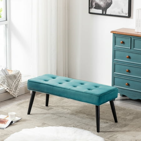 WestinTrends Velvet Tufted Bedroom Bench for Living Room & Entryway Furniture, Velvet Teal