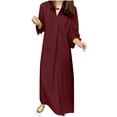 thumbnail image 2 of Gspmoly Robes pour Femmes, Robe à Manches Longues Décontractée en Coton et Lin Uni à Col en V pour le Printemps et l'Été avec Poches, Robes de Soirée pour Femmes jusqu'à 65 % de Rabais, 2 of 6