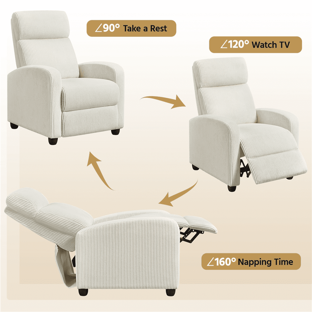 Renwick Modern Corduroy Recliner Chair with Pocket Springs, Beige