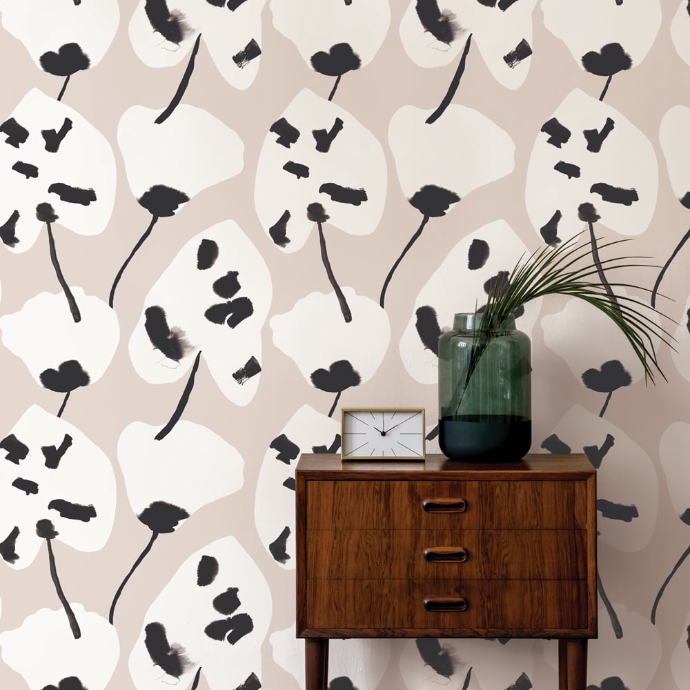 Tempaper Painted Palm Cocoa Chic Peel and Stick Wallpaper, 20.5" x 16.5'