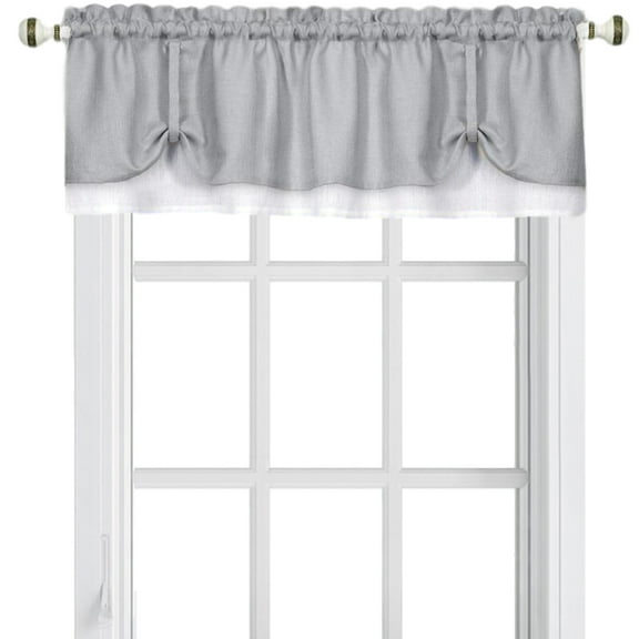 Woven Trends Two-Tone Window Curtain Valance, Double Layer Short Valance Small Window Curtains for Bathroom Living Room and Kitchen, Gray/White, 58" (W) x 14" (L) Valance