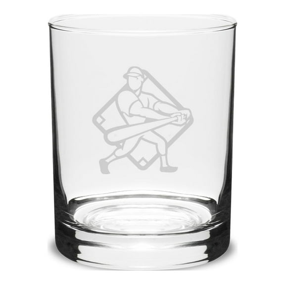 Baseball Player Swing 14 oz. Deep Etched Double Old Fashion Glass