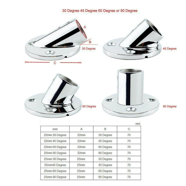 316 Stainless Steel 30 Degree Marine Hand Rail Fitting - Round Base For 7/8" Tube