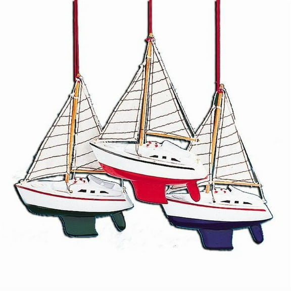 Yacht With Sails Wooden Ornament - Green