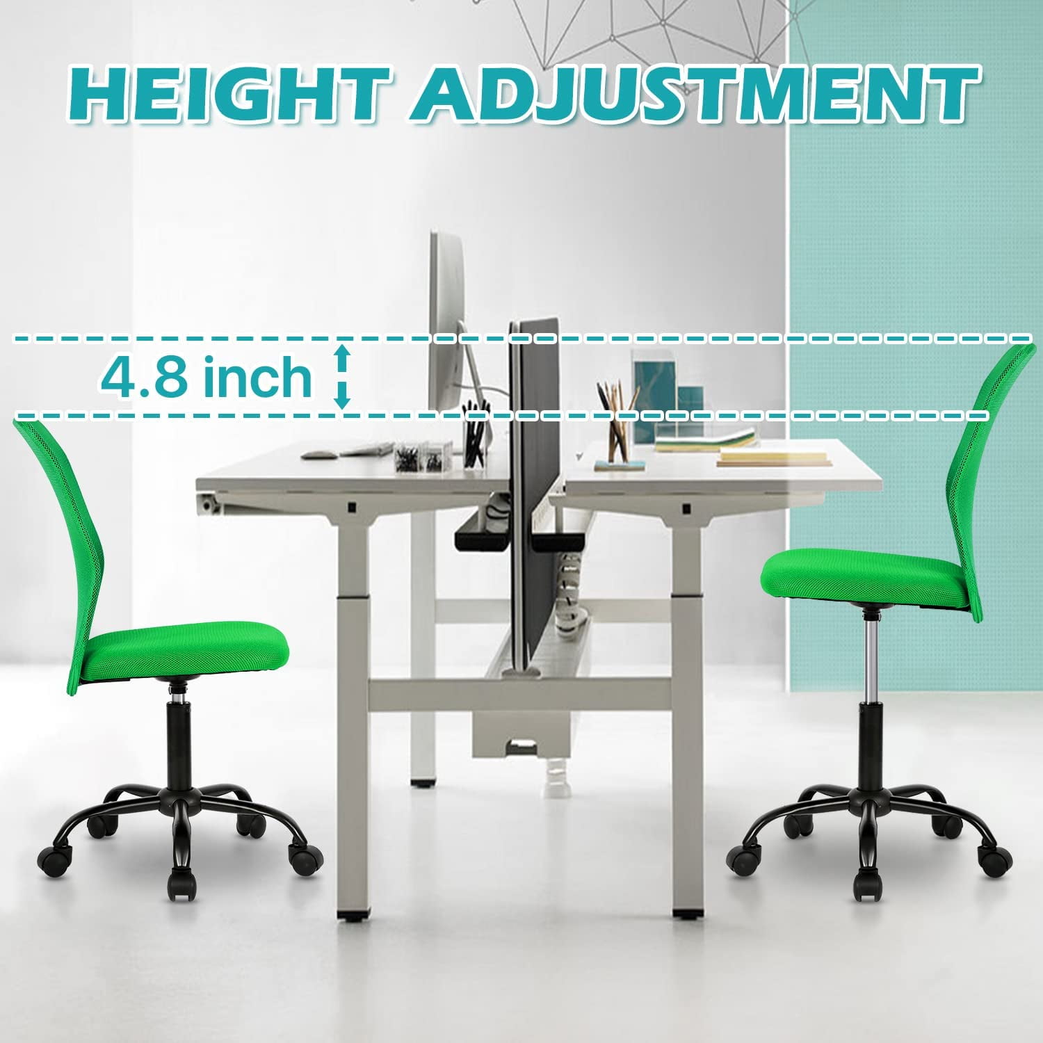 NiamVelo Executive Office Chair Armless Computer Chairs Adjustable Desk Chair with Lumbar Support for Teens Adults, Green