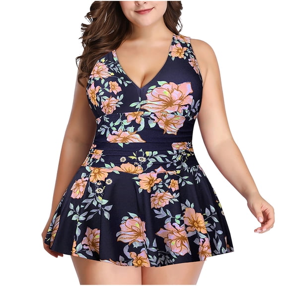 asdoklhq Plus Size Swimsuit for Women,Print Swimsuit Dress Set Two Piece Suit