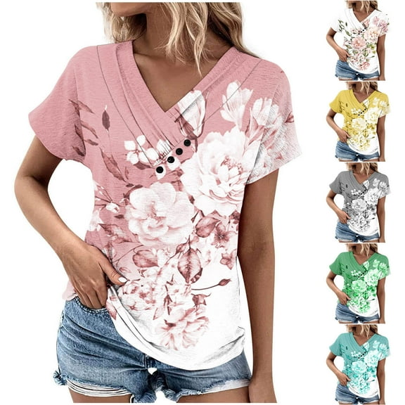 Fesfesfes T Shirt Women's V-Neck Fashion Casual Short Sleeve Spring And Summer Top Basic Short Sleeve Shirt Women L(US:8)