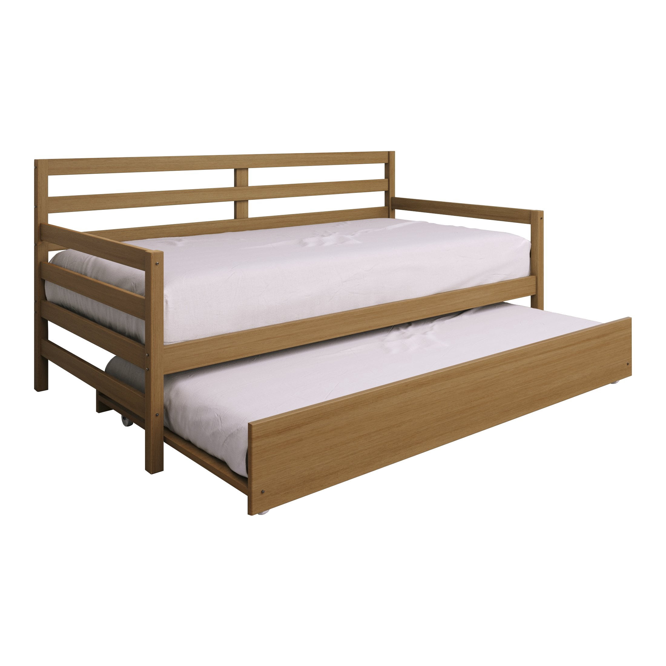 Castle Place Classic Twin Size Wooden Daybed with Trundle, Light Oak