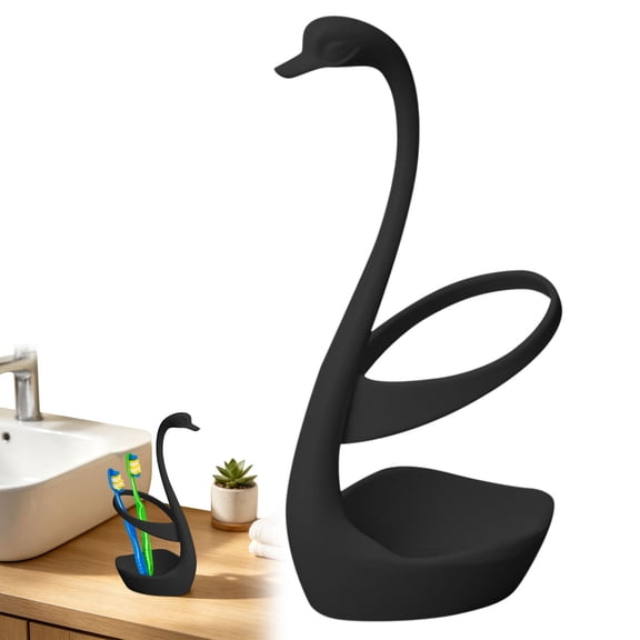 Black Swan‑Shaped Organizer with Drainage Base, Matte Plastic Multi‑Purpose Storage Rack, Stylish Holder for Bathroom Toothbrush, Desk Pen and Kitchen Cutlery