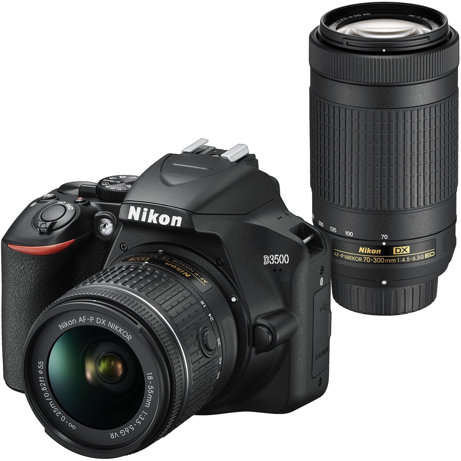 Nikon D3500 Dx Format Dslr Two Lens Kit With Af P Dx Nikkor 18 55mm F 3 5 5 6g Vr Af P Dx Nikkor 70 300mm F 4 5 6 3g Ed Black Walmart Com Walmart Com