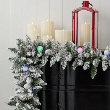 Seasonal LLC Snow Kissed Pine 9' Pre-Lit Flocked Garland with Multicolor LED Lights