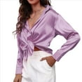 thumbnail image 1 of Blusas de Satén con Cuello en V y Larga para Mujer, Blusas de Seda de Verano, Moda 2025 Púrpura L, 1 of 9