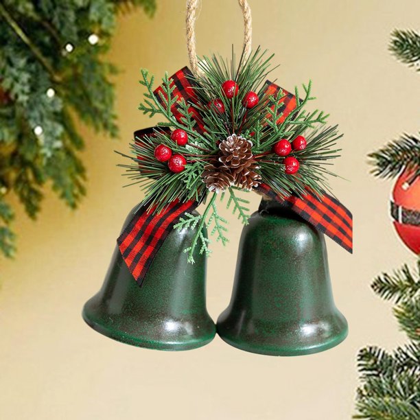 Adorno colgante de campanas navideñas, decoración navideña rústica de metal, decoración navideña para manualidades, fiesta, foto, accesorio Pintura verde