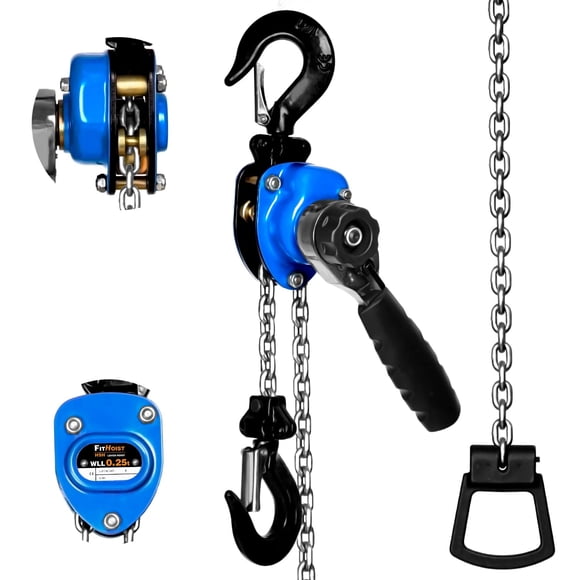 FITHOIST Mini polipasto de cadena 1/4 tonelada 550 libras de capacidad Elevación de 5 pies Polipasto de cadena de palanca manual Cadena de acero de aleación G80 2 ganchos resistentes para garajes Alma