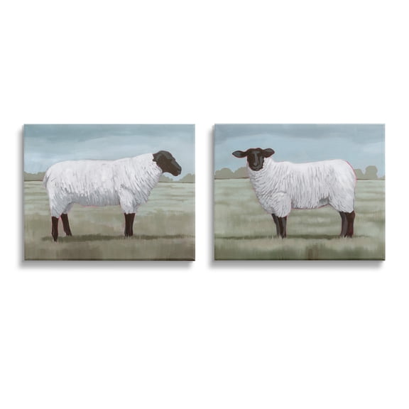 Stupell Industries Sheep Duo in Pasture Animals & Insects Painting Gallery Wrapped Canvas Art Print Wall Art, 20 x 16, Set of 2