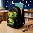 thumbnail image 3 of Garronmavis Black Green Cartoon Axolotl Printed Backpack Kit, 17 Inch Kawaii Amphibian School Bag Set with Insulated Lunch Container, Pencil Holder and Water Bottle Cover, 3 of 7