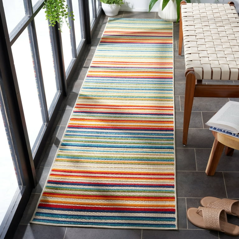 2' X 8' Blue and Gray Striped Indoor Outdoor Area Rug 2' X 8' Blue and Gray Striped Indoor Outdoor Area Rug