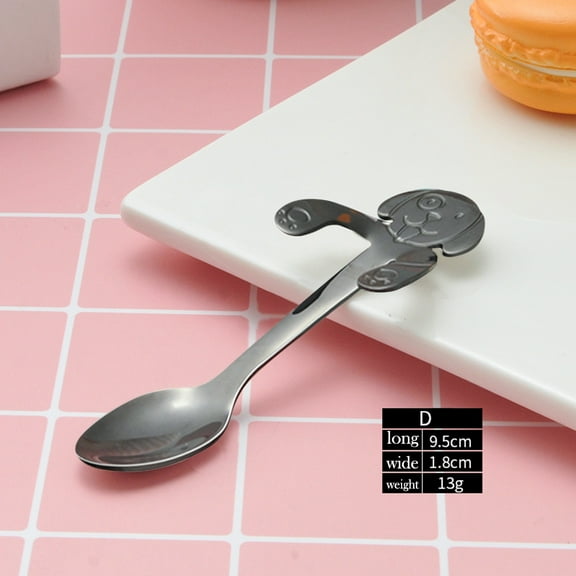 Fnochy Cute Dog Spoon Long Handle Stainless Steel Coffee Tea Dessert Tool Kitchen Gadget, Food Grade 304 Rust-Free Durable Flatware, Easy to Clean Dishwasher Safe, Hanging Design for Cups