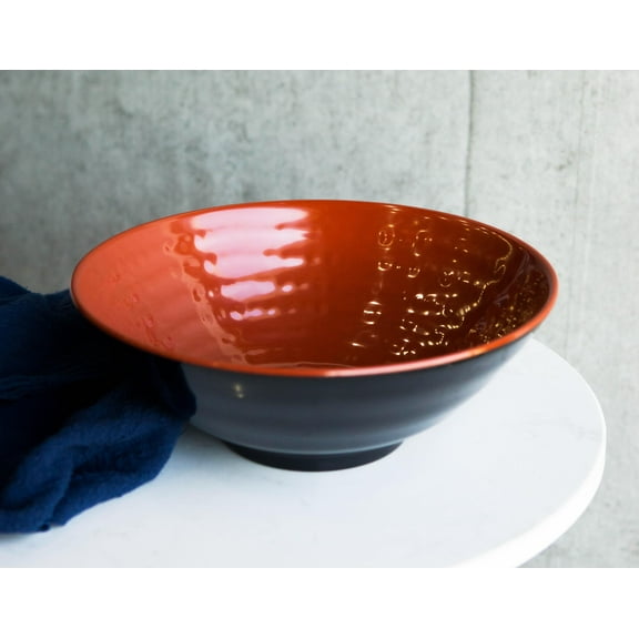 Set Of 4 Swirl Ridged Red Black Melamine 43oz Large Pasta Salad Mixing Soup Bowl