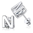 thumbnail image 1 of Pendientes de botón PROSTEEL de Plata esterlina para mujer letra N circonita cúbica, 1 of 8