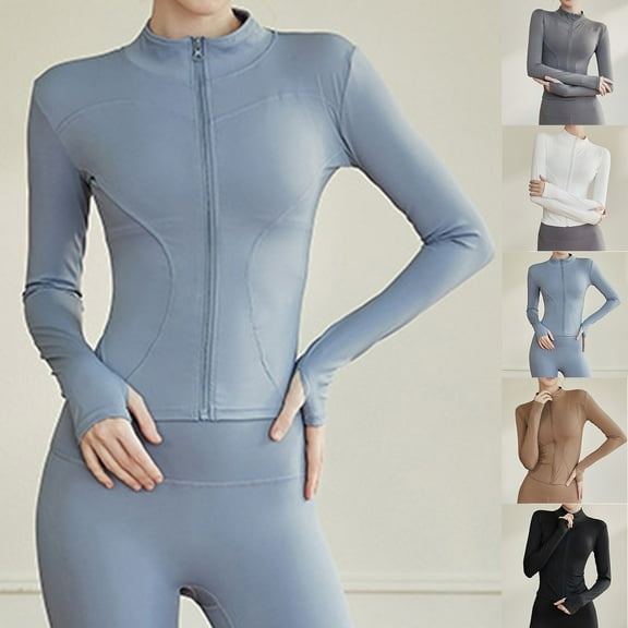 HAPIMO Women's Fashion Solid Color Coat Long Sleeve Outwear Winter Outfits Slim Basic Jackets Casual Activewear Yoga Sports Running Zip Up Lightweight Fall Black L