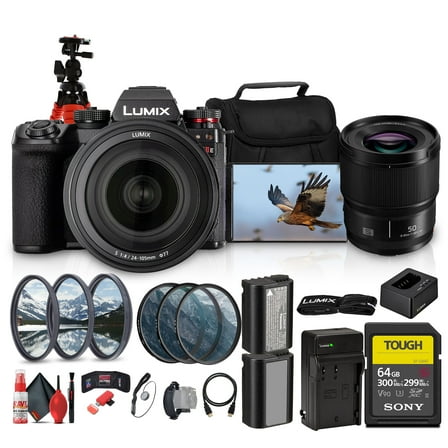 Panasonic LUMIX S1 IIE Mirrorless Camera | Full-Frame Professional Powerhouse with 6K Video & Dual Native ISO With 24-105mm f/4 Lens (DC-S1M2EMK)   Lumix S 50mm f/1.8 Lens   64GB Card   More