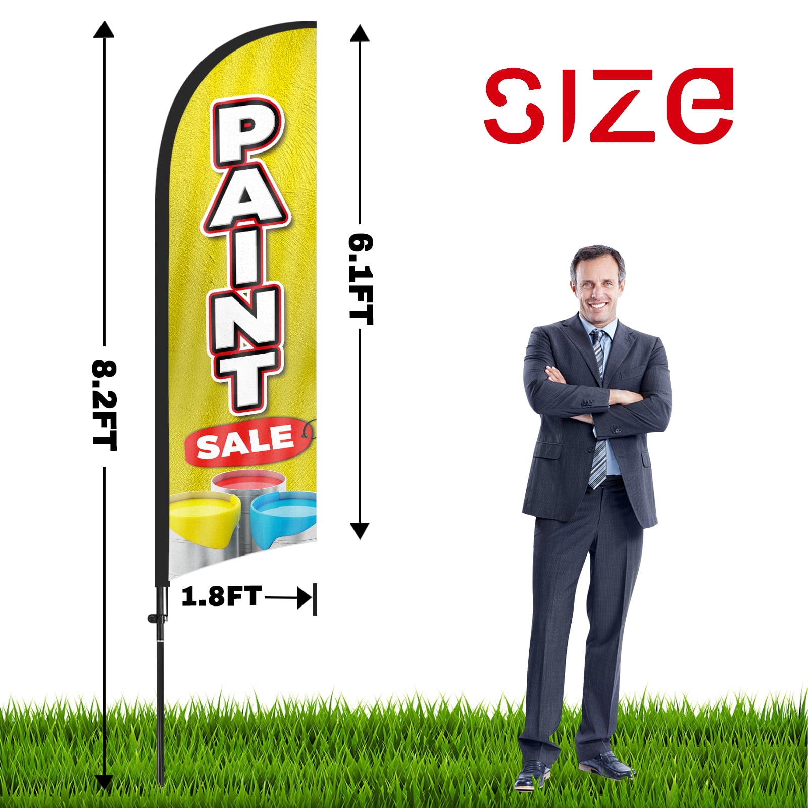 QSUM Paint Sale Feather Flag with Flag Pole Kit and Ground Spike, 8.2FT Paint Sale Windless Flag Banner Sign Business for Outdoor Advertising Sign Decoration Display