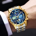 thumbnail image 4 of Reloj de Cuarzo para Hombre con Cielo Estrellado, Cronógrafo Luminoso Impermeable de 30 M, Correa de Acero Bicolor, 4 of 7