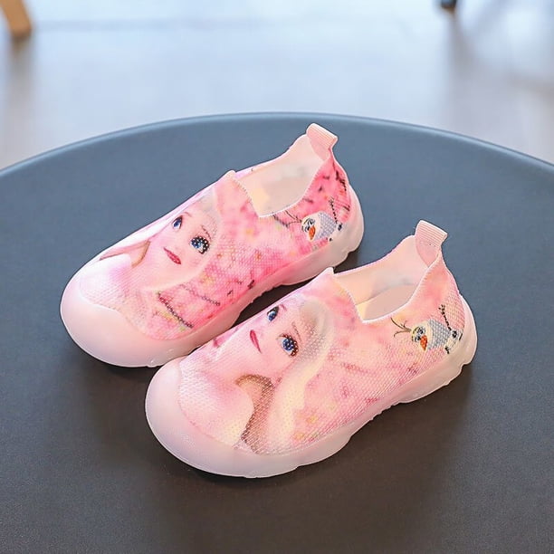 Zapatos de baile de princesa púrpura congelada para niñas de Disney, zapatos informales para estudiantes escolares suaves de dibujos animados, talla europea 22-3122 Gao Jinjia LED