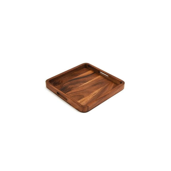 Modern Square Serving Tray - 15 Inch Acacia Wood Tray with Handles for DrinksDecor