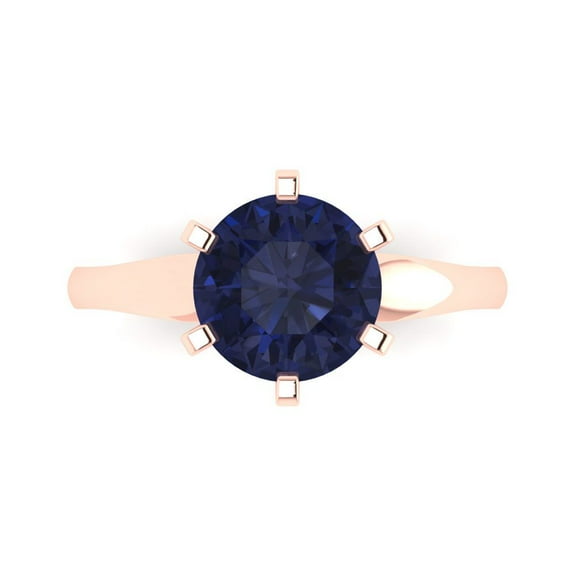 Clara Pucci 14K Rose Gold 2.5ct BlueSapphire Solitaire Ring for Women