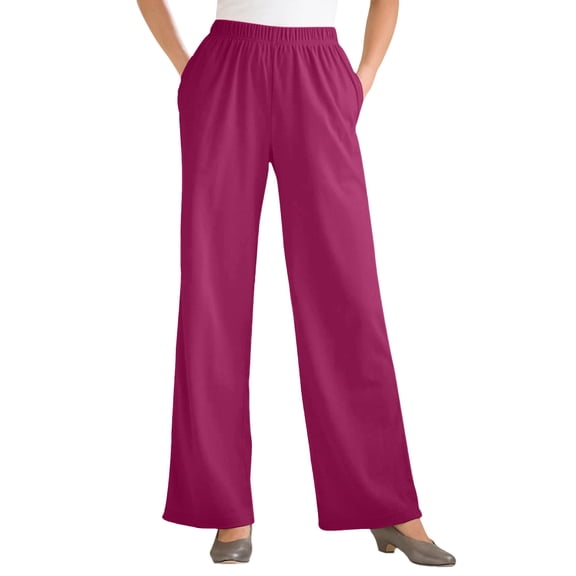 Woman Within Plus Size Petite 7-Day Wide-Leg Elastic-Waist Stretchy Knit Pant