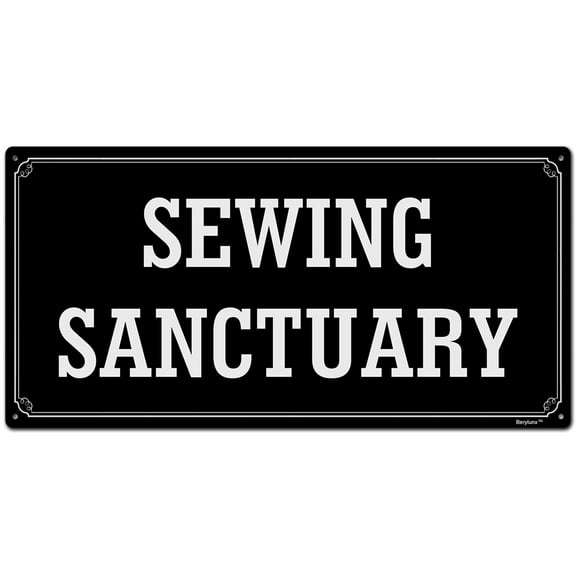 BTFSigns 6 x 12 inch Sewing Sanctuary Rust-Free Aluminum Signs for Home Office and Business, Metal Signs for Door Black Rounded Corners, Durable, Long Lasting