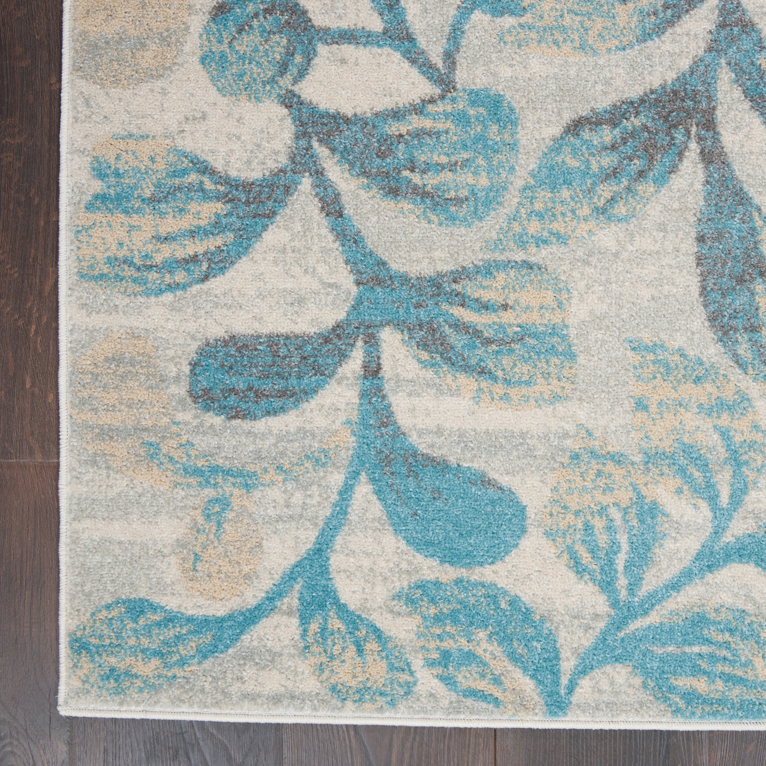 Serene Contemporary Botanical Ivory/Turquoise 5'3" x 7'3" Area Rug, (5' x 7')