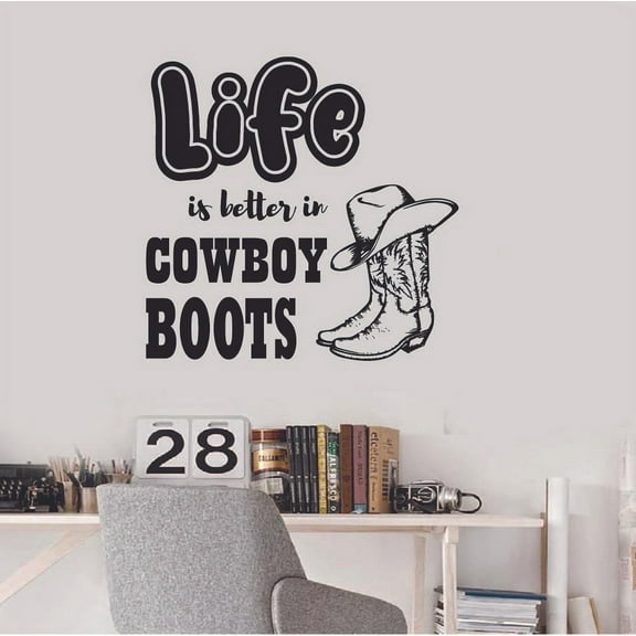 Life is Better in Cowboy Boots Cowgirl Quote Country Life Quotes Wall Sticker Art Decal for Girls Boys Room Bedroom Garage House Fun Home Decor Stickers Wall Art Vinyl Decoration Size (40x40 inch)