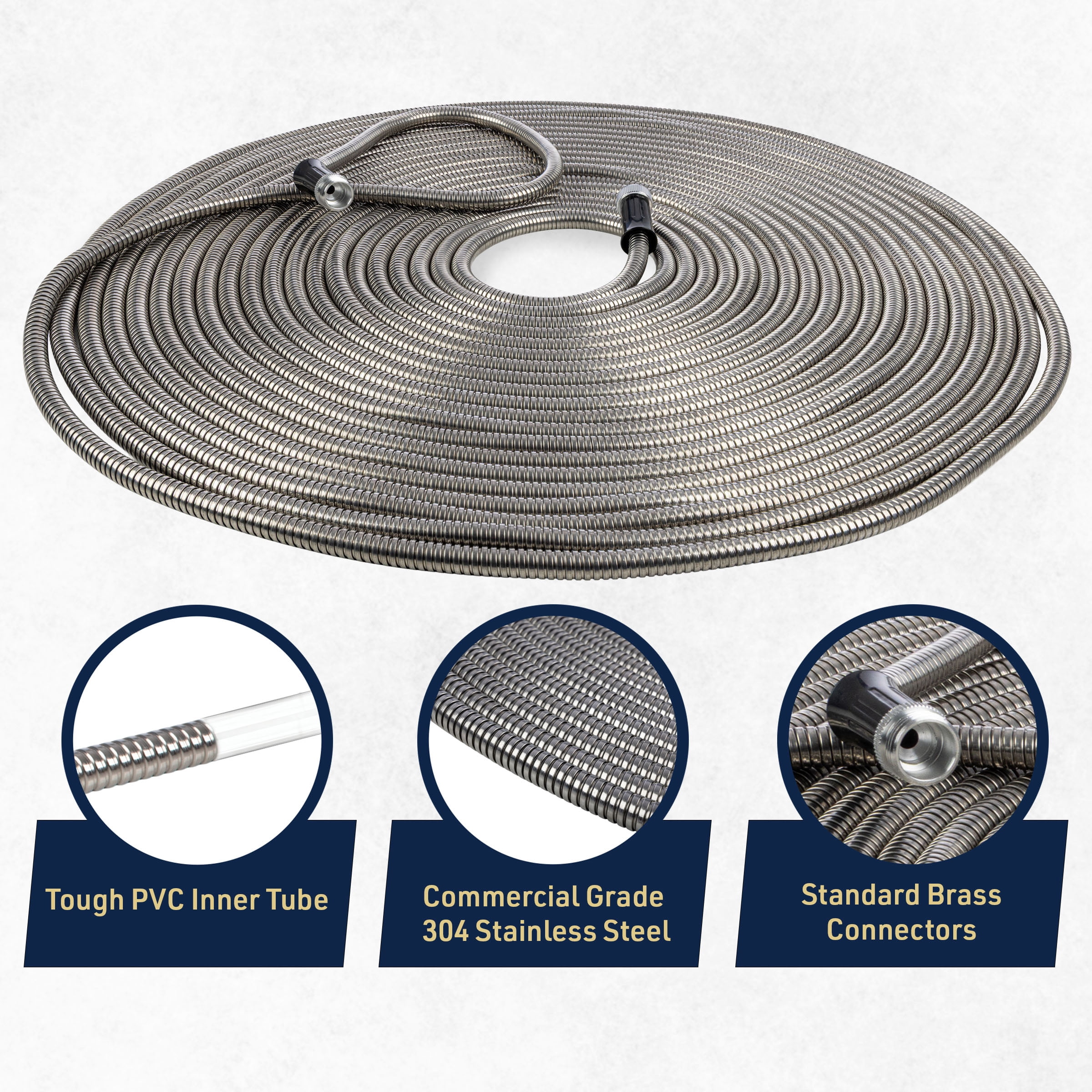 Kings County Tools Stainless Steel Hose - Kink Proof 100 Foot Garden Hose