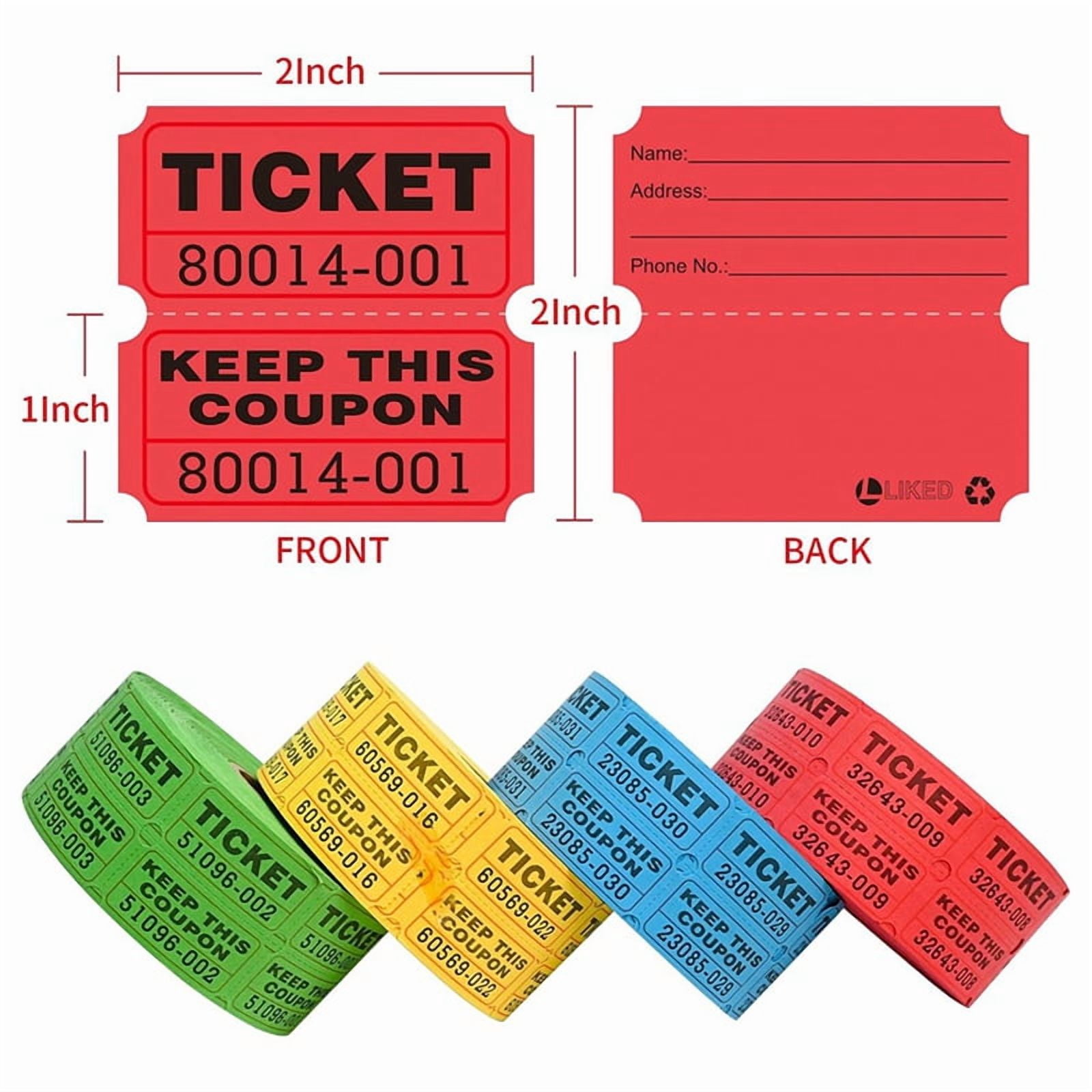 4000 Double Raffle Tickets-4 Assorted Colors (Blue,Yellow,Red,Green) 1000 Tickets Per Roll for Fundraisers & Parties
