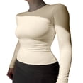 thumbnail image 3 of Femmes Chemise à Manches Longues Slim Fit Cou Basique Pull Tops, 3 of 5