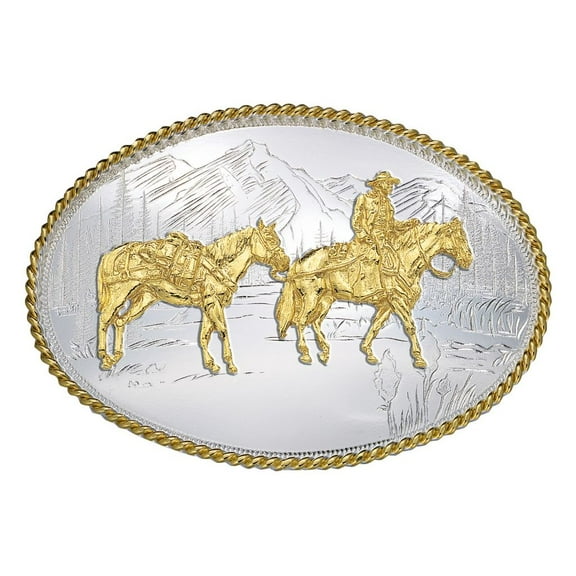 Montana Silversmiths Etched Mountains Horse & Rider - Acc Buckle - 6250-35
