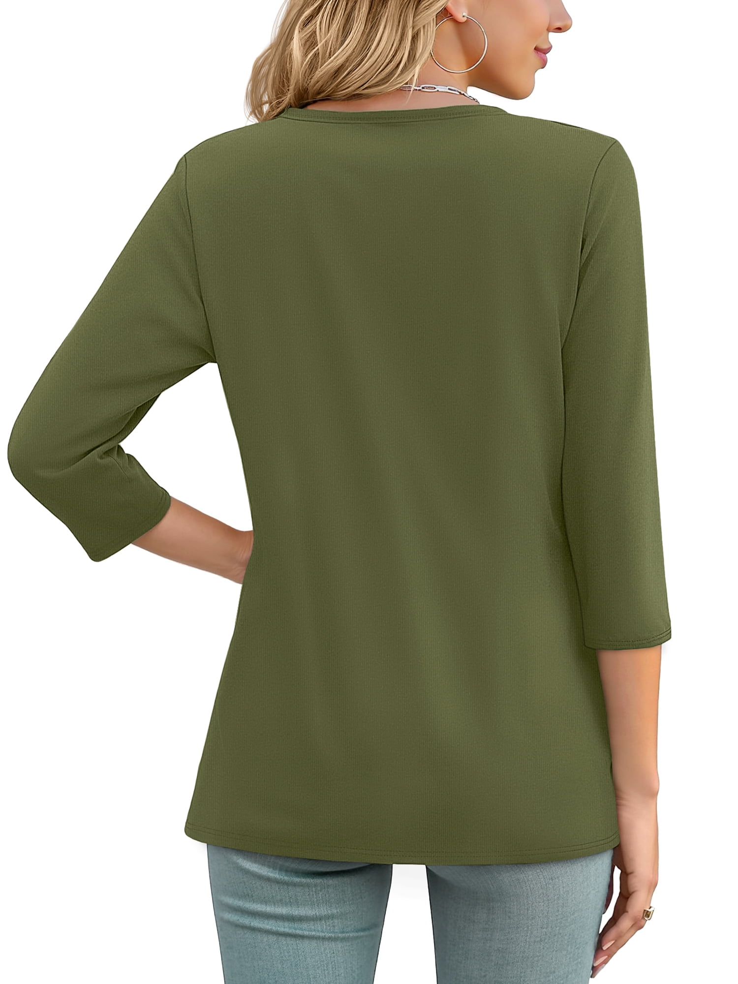MOSHU 3 Pack 3/4 T Shirts for Womens Crew Neck Womens Shirts Dressy Basics Tees Casual Loose Fit Fall Tops