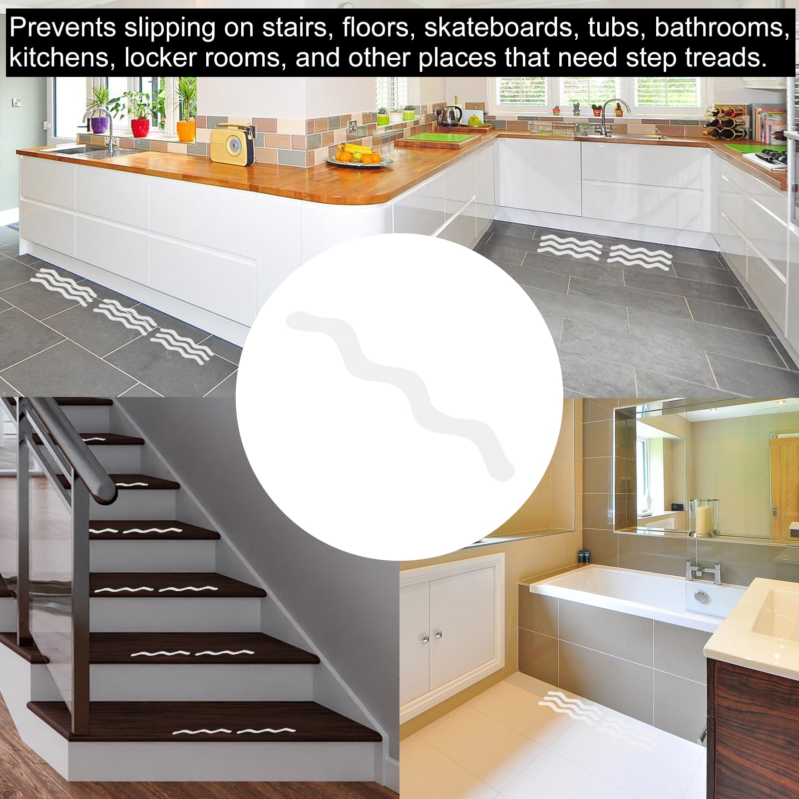 Unique Bargains Anti Slip Grip Tapes Non-Slip Traction Strips S Shape for Stairs White 7.1 x 0.5"