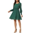 thumbnail image 1 of INSPIRE CHIC Robe à Étoiles Brillante en Mousseline à Taille Smockée à Manches Longues pour Femme P Vert Foncé, 1 of 5