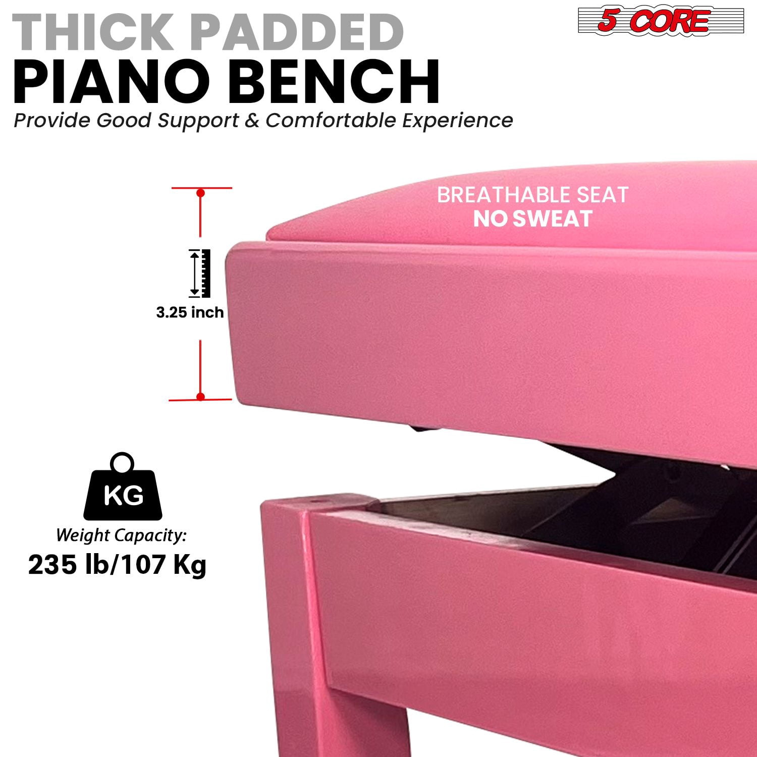 Adjustable Piano Bench Thick 3.25" Solid Wood Keyboard Stool Heavy Duty Musician Chair