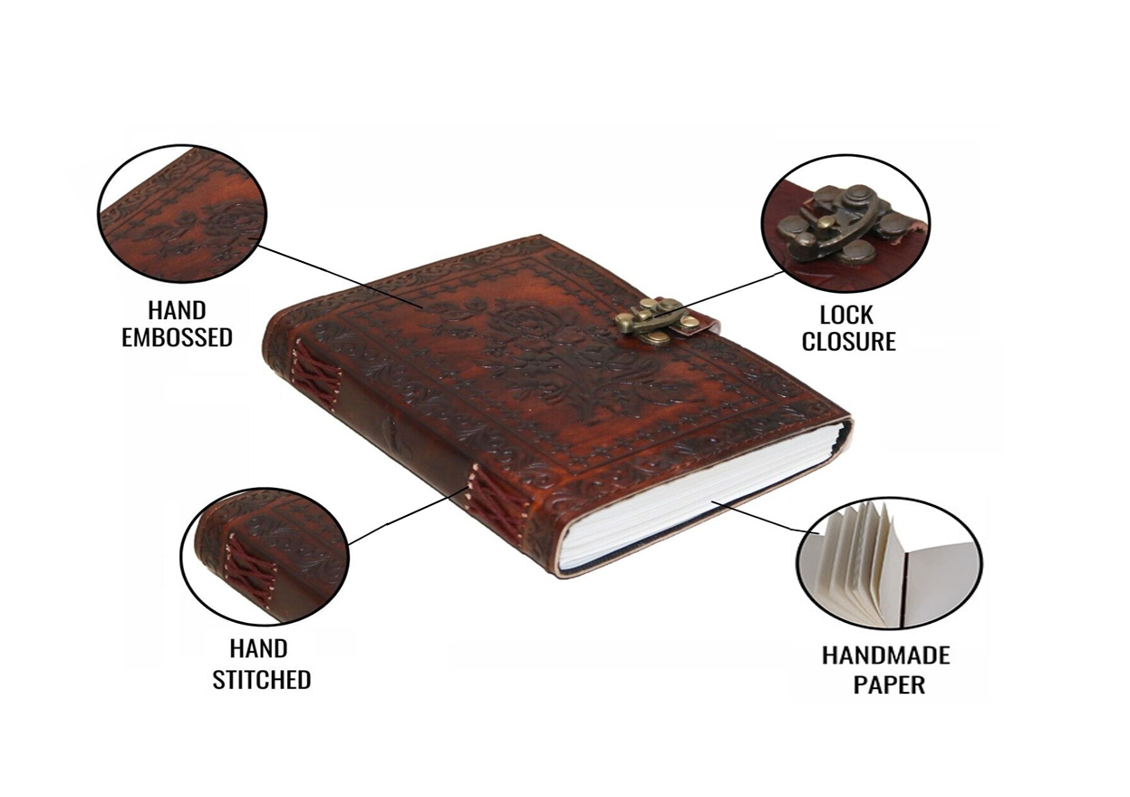 Jaald Rose Leather Journal with Clasp Handmade Travel Diary Vintage Blank Notebook Valentine's Gift for Lovers Men Women Sketchbook