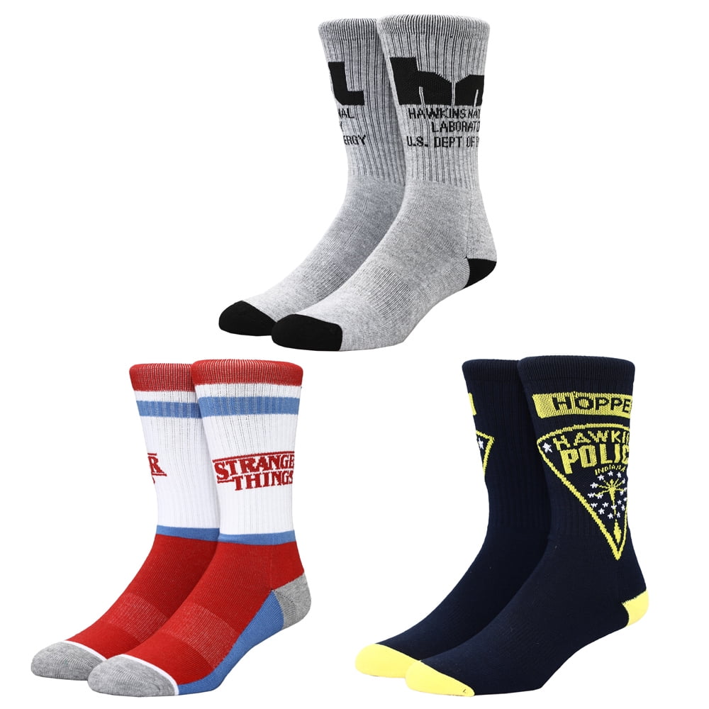 Stranger Things Hawkins Indiana Athletic Casual Crew Socks for Men 3-Pack