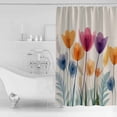 thumbnail image 4 of 72x78 Inch Shower Curtain Tulips Garden Bathroom Decor Waterproof Fabric Bathtub Bath Curtains Decorative Purple Blue Floral Colorful Retro Elegant Extra Long Shower Curtain Set with Hooks, 4 of 6