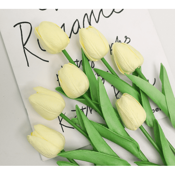 Xiao Hua 12 flores artificiales de tulipán, flores falsas, flores artificiales para decoración de bodas, amarillo claro