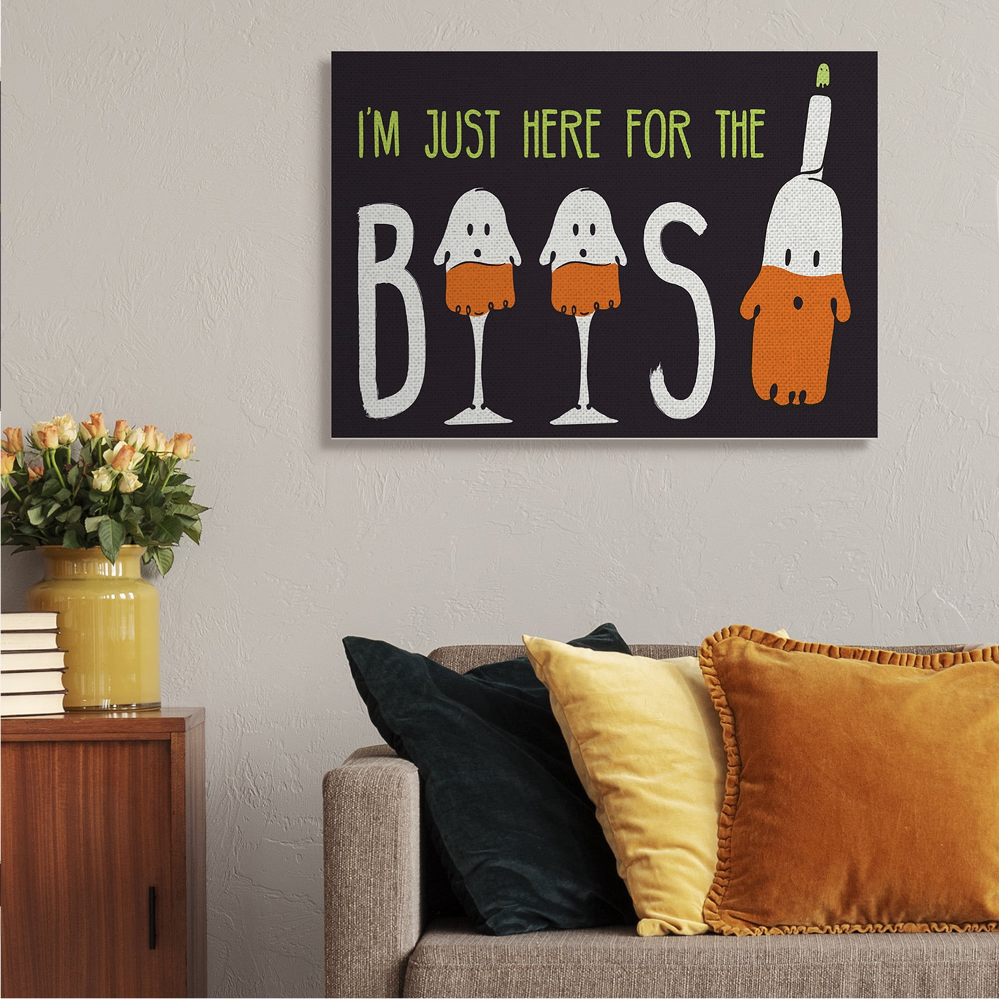 Stupell Industries Here for the Boos Phrase Halloween Ghost Pun Fairy Tales & Fantasy Painting Gallery Wrapped Canvas Art Print Wall Art, 30 x 40