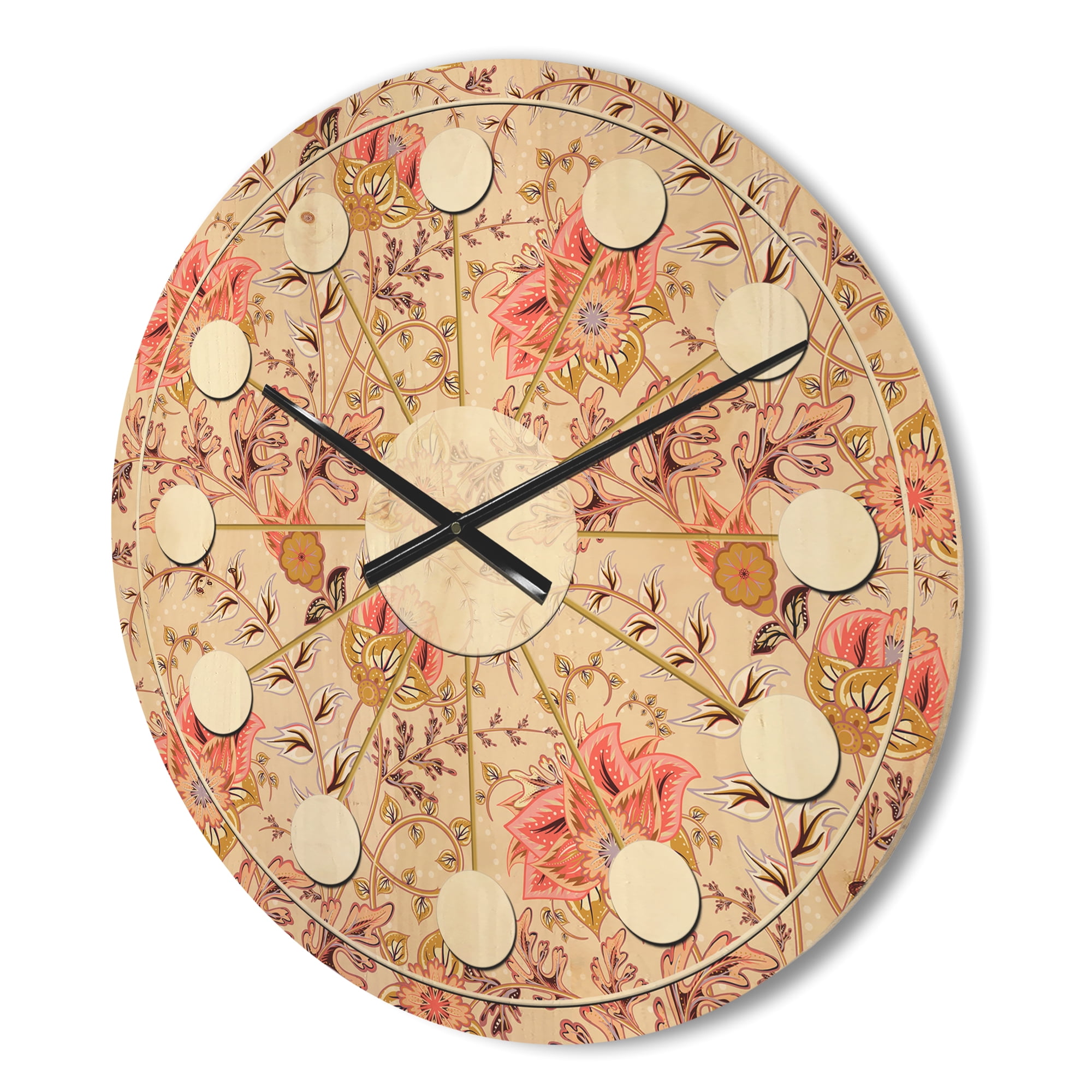 Designart 'Oriental Floral Paisley Retro Pattern' Mid-Century Modern Wood Wall Clock