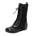 thumbnail image 2 of Fankiway Bottes Mi-Mollet à Lacets pour Femmes Semelle Plate Bout Rond Style Vintage Bottes d'Hiver Mode Noir, 2 of 8